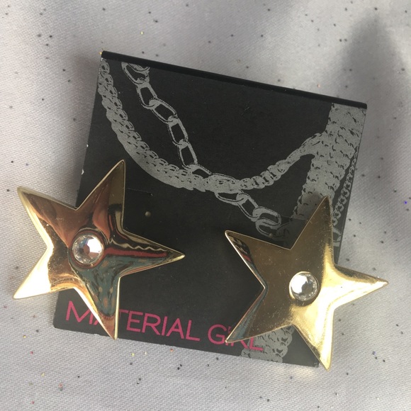 Material Girl Goldtone Large Star Crystal Earrings - Picture 3 of 4